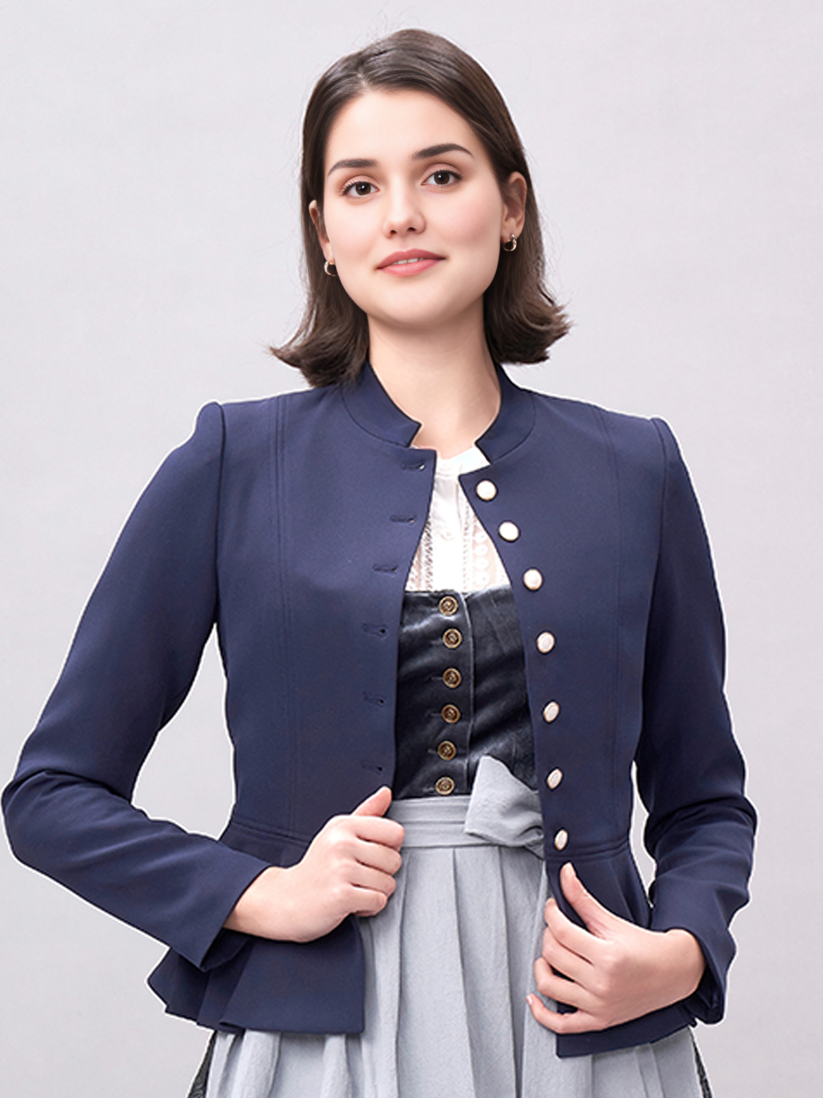 Trachtenbluse langarm Spitze in Marineblau