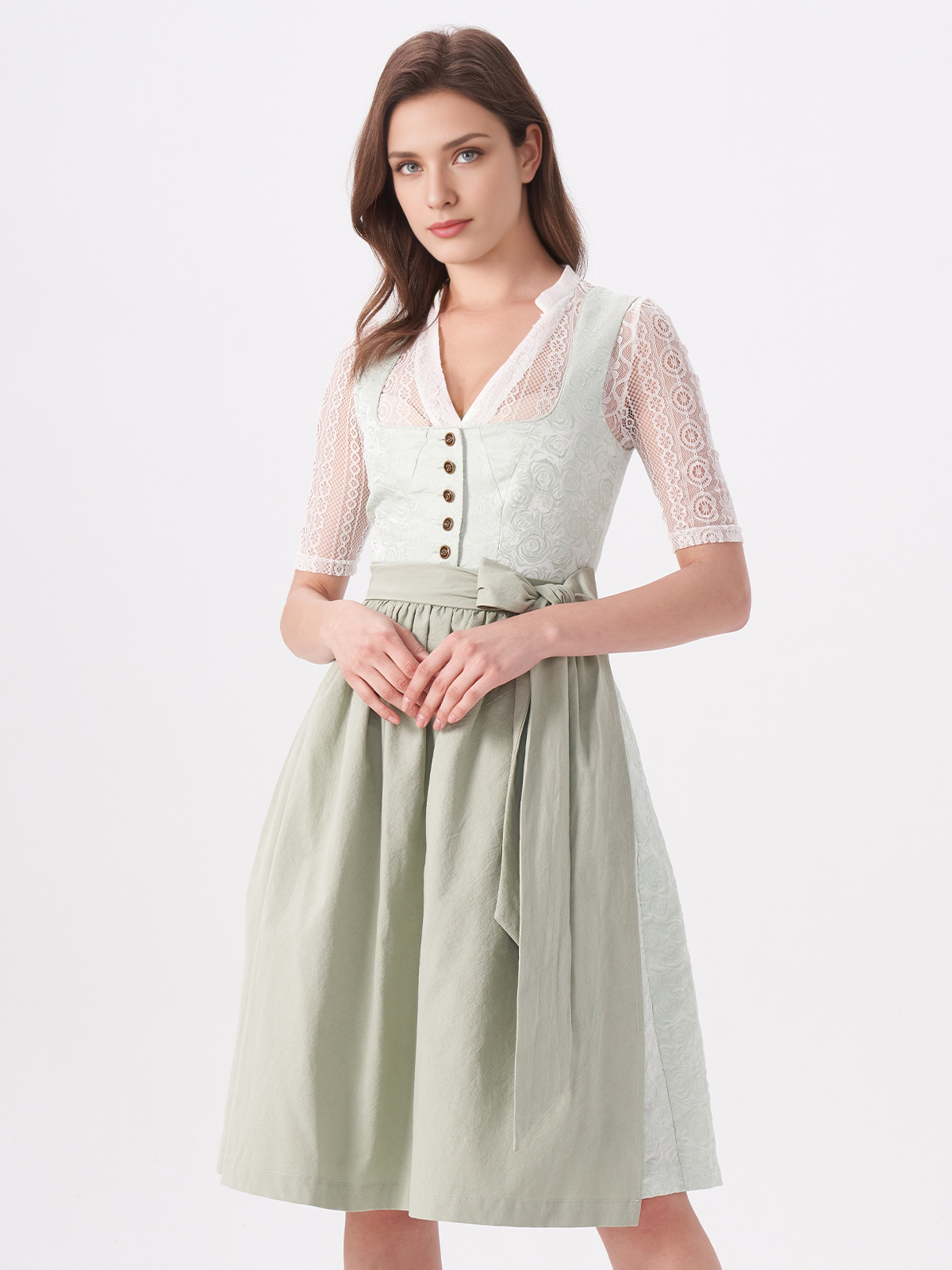 Modernes Dirndl in Grün mit floralem Design