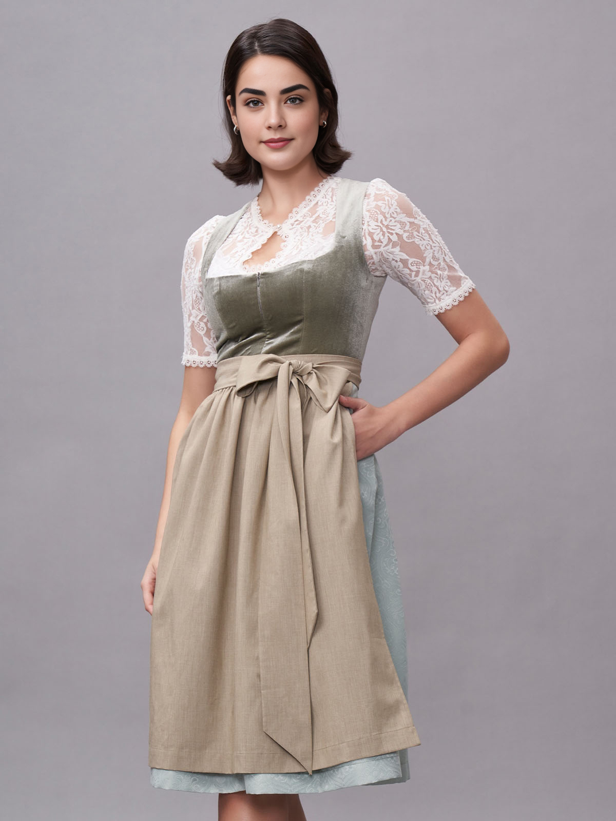 Modernes grünes Dirndl mit floralen Details