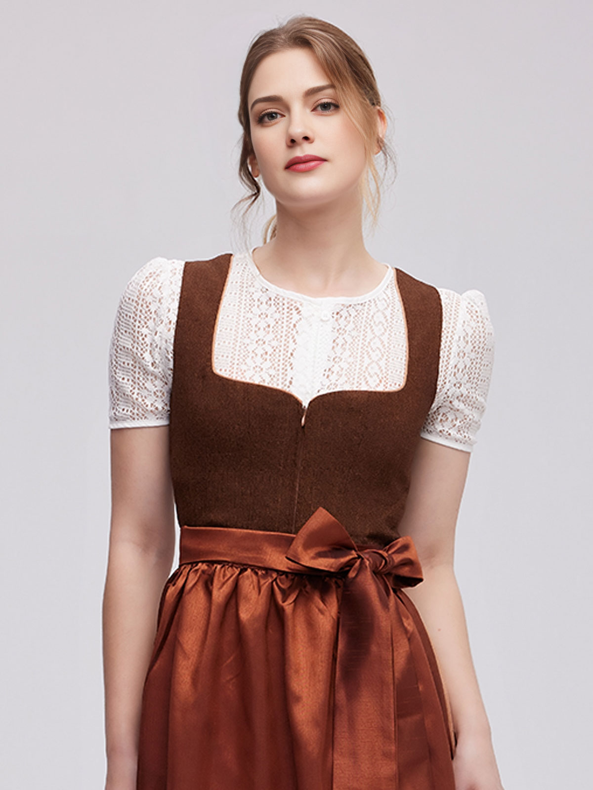 Elegante Langarm Dirndlbluse in Braun