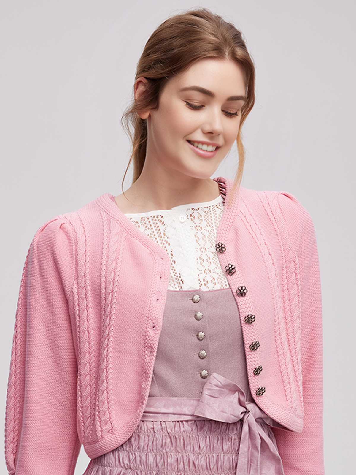 Dirndl Bluse Kurzarm in Rosa